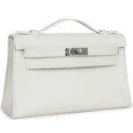 HERMÈS KELLY POCHETTE WHITE SWIFT PALLADIUM HARDWARE
