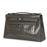 HERMÈS KELLY POCHETTE GRIS CIMENT SHINY ALLIGATOR PALLADIUM HARDWARE