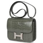 HERMÈS CONSTANCE 18 GRIS CIMENT SHINY ALLIGATOR PALLADIUM HARDWARE