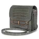 HERMÈS MINI ROULIS GRIS CIMENT SHINY ALLIGATOR PERMABRASS HARDWARE