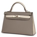PRE-OWNED HERMÈS SPECIAL ORDER HSS KELLY SELLIER 20 CRAIE AND GRIS ASPHALTE EPSOM PERMABRASS HARDWARE