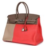 PRE-OWNED HERMÈS BIRKIN 30 CASCADE ROSE JAIPUR ETOUPE AND ARGILE SWIFT AND CLEMENCE BRUSHED PALLADIUM HARDWARE
