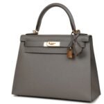 HERMÈS KELLY SELLIER 28 GRIS MEYER EPSOM GOLD HARDWARE