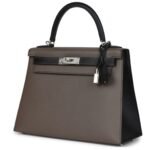 HERMÈS SPECIAL ORDER HSS KELLY SELLIER 28 ETAIN AND BLACK EPSOM BRUSHED PALLADIUM HARDWARE