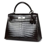 PRE-OWNED HERMÈS KELLY SELLIER 28 COCOAN SHINY NILOTICUS CROCODILE PALLADIUM HARDWARE