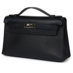 PRE-OWNED HERMÈS KELLY POCHETTE BLACK SWIFT PALLADIUM HARDWARE
