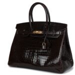 PRE-OWNED HERMÈS BIRKIN 35 COCAON SHINY POROSUS CROCODILE GOLD HARDWARE