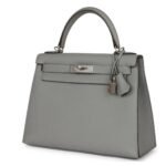 HERMÈS SPECIAL ORDER HSS KELLY SELLIER 28 GRIS MOUETTE VERSO TOGO BRUSHED PALLADIUM HARDWARE