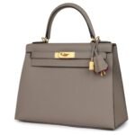 HERMÈS SPECIAL ORDER HSS KELLY SELLIER 28 GRIS ASPHALTE VERSO EPSOM BRUSHED GOLD HARDWARE