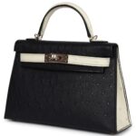 HERMÈS SPECIAL ORDER HSS KELLY SELLIER 20 BLACK AND BETON OSTRICH PERMABRASS HARDWARE