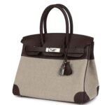 HERMÈS BIRKIN 30 BIVOUAC FICELLE CANVAS AND MOKA SWIFT PALLADIUM HARDWARE