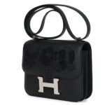 HERMÈS CONSTANCE 18 DANCING FLOWERS BLACK EMBROIDERED SWIFT PALLADIUM HARDWARE