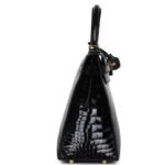HERMÈS KELLY SELLIER 28 BLACK SHINY ALLIGATOR GOLD HARDWARE