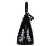 HERMÈS KELLY SELLIER 28 BLACK SHINY NILOTICUS CROCODILE PALLADIUM HARDWARE