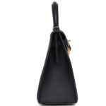 HERMÈS QUADRILLE KELLY SELLIER 25 BLACK SWIFT AND BLEU SAPHIR TOILE GOLD HARDWARE
