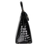 HERMÈS KELLY SELLIER 32 BLACK SHINY POROSUS CROCODILE GOLD HARDWARE