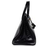 PRE-OWNED HERMÈS BIRKIN 35 BLACK SHINY POROSUS CROCODILE GOLD HARDWARE
