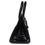 PRE-OWNED HERMÈS BIRKIN 30 BLACK SHINY POROSUS CROCODILE GOLD HARDWARE