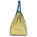 PRE-OWNED HERMÈS SPECIAL ORDER (HSS) BIRKIN 35 JAUNE POUSSIN AND BLEU PARADISE TOGO BRUSHED GOLD HARDWARE