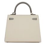 HERMÈS SPECIAL ORDER (HSS) KELLY SELLIER 25 CRAIE AND GRIS MOUETTE EPSOM BRUSHED PALLADIUM HARDWARE