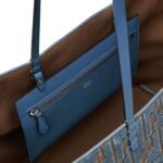 FENDI ROLL LARGE LIGHT BLUE FF JACQUARD VELVET SHOPPER