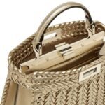 FENDI PEEKABOO ISEEU SMALL CHAMPAGNE-COLORED INTERLACED LEATHER BAG