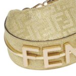 FENDI FENDIGRAPHY MINI CHAMPAGNE-COLORED SUEDE MINI-BAG WITH FF IN CRYSTALS AND STUDS