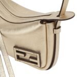 FENDI SIMPLY FENDI MINI CHAMPAGNE-COLORED METALLIC LEATHER MINI-BAG