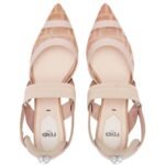 FENDI COLIBRÌ LEATHER AND MESH HIGH HEELED SLINGBACKS