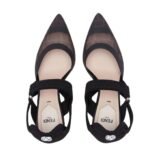 FENDI COLIBRÌ LEATHER AND MESH HIGH HEELED SLINGBACKS