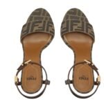 FENDI DELFINA BROWN FABRIC HIGH-HEELED SANDALS