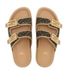 FENDI FEEL BROWN FF FABRIC SLIDES