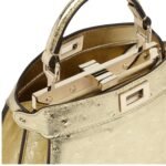 FENDI PEEKABOO ISEEU PETITE CHAMPAGNE COLORED METALLIC OSTRICH LEATHER BAG