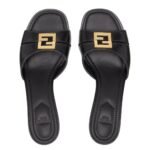 FENDI FFOLD LEATHER MEDIUM-HEELED SANDALS