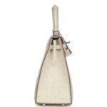 HERMÈS KELLY SELLIER 25 BETON OSTRICH PALLADIUM HARDWARE