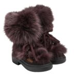 FENDI APRES CHIC DARK PURPLE FOX FUR AND SUEDE BOOTS