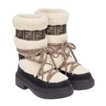 FENDI APRES CHIC WHITE SHEEPSKIN AND BLACK SUEDE BOOTS
