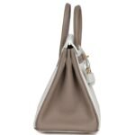HERMÈS SPECIAL ORDER (HSS) BIRKIN 25 WHITE AND GRIS TOURTERELLE CLEMENCE GOLD HARDWARE