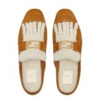 FENDI BAGUETTE BROWN NUBUCK AND SHEEPSKIN SABOTS