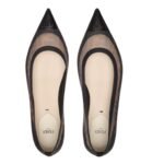 FENDI COLIBRÌ BLACK LEATHER AND BROWN FF MESH BALLET FLATS