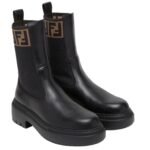 FENDI DOMINO BLACK LEATHER BIKER BOOTS