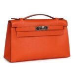 PRE-OWNED HERMÈS KELLY POCHETTE FEU EPSOM PALLADIUM HARDWARE