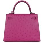 HERMÈS KELLY SELLIER 25 ROSE POURPRE OSTRICH PALLADIUM HARDWARE