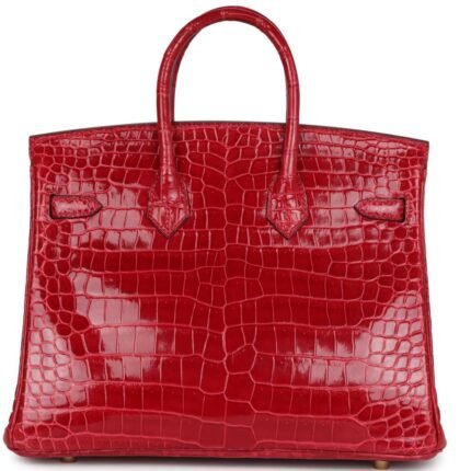 HERMÈS BIRKIN 25 BRAISE SHINY POROSUS CROCODILE GOLD HARDWARE