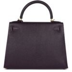 PRE-OWNED HERMÈS SPECIAL ORDER (HSS) KELLY SELLIER 28 RAISIN VERSO CHEVRE BRUSHED GOLD HARDWARE