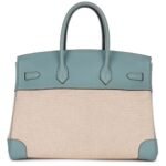 PRE-OWNED HERMÈS BIRKIN 35 TOILE H AND CIEL CLEMENCE PALLADIUM HARDWARE