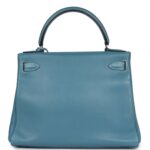 VINTAGE HERMÈS KELLY RETOURNE 28 BLUE JEAN GULLIVER PALLADIUM HARDWARE