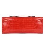 HERMÈS KELLY CUT ORANGE POPPY SHINY POROSUS CROCODILE GOLD HARDWARE