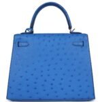 HERMÈS KELLY SELLIER 25 BLEUET OSTRICH PALLADIUM HARDWARE