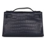 HERMÈS KELLY POCHETTE BLEU INDIGO MATTE ALLIGATOR GOLD HARDWARE